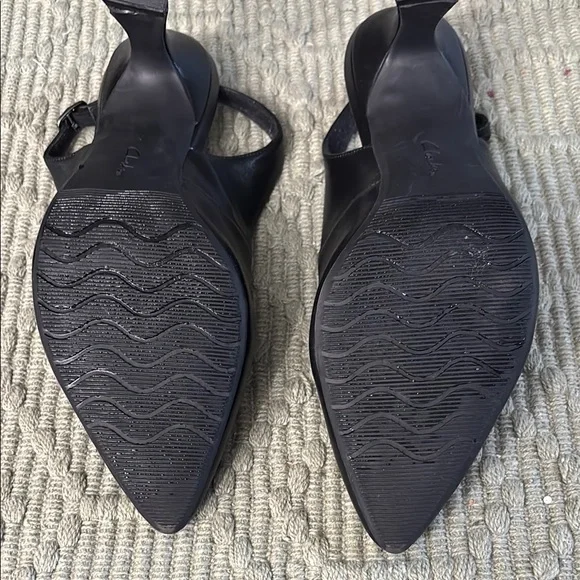 Clarks Black Heeled Slingback Shoes - Picture 9 of 10